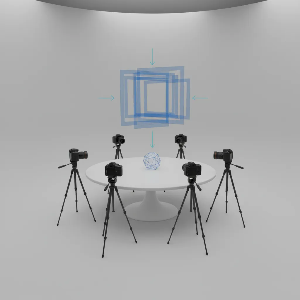 multiple photos around an object used for AI 3D reconstruction