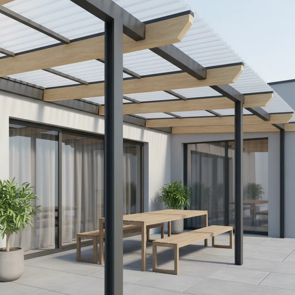 multiwall polycarbonate patio roof panels showing internal structure and diffused light