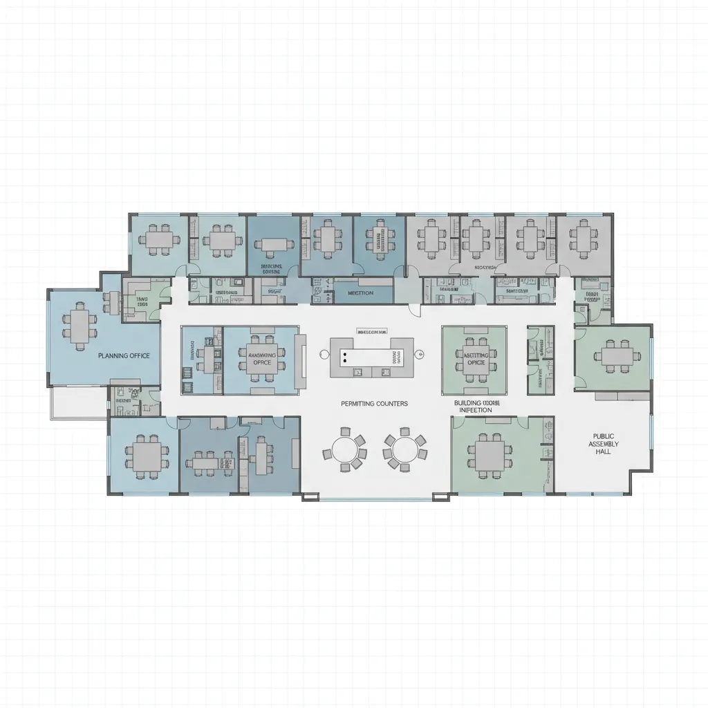 municipal office layout showing departments grouped by function