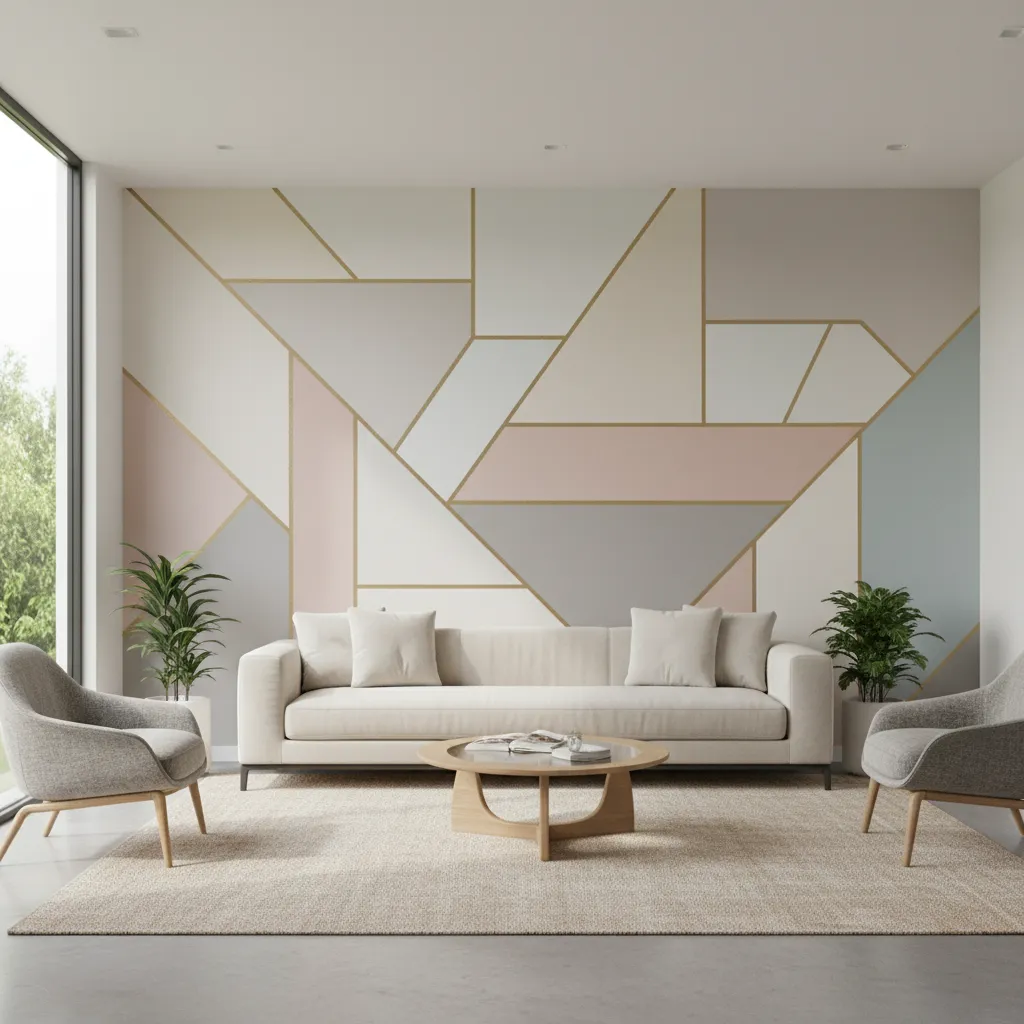 Pared interior con mural geométrico moderno pintado