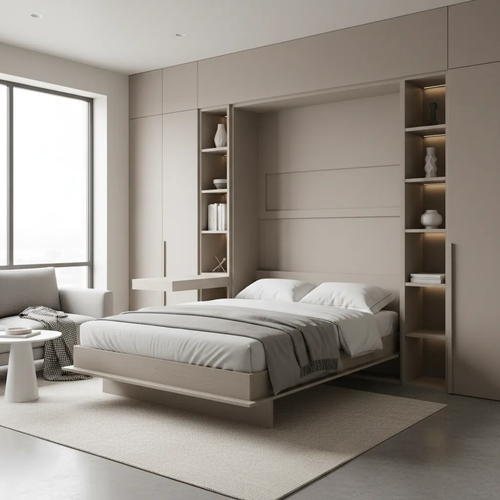 murphy wall bed transforming a small apartment room