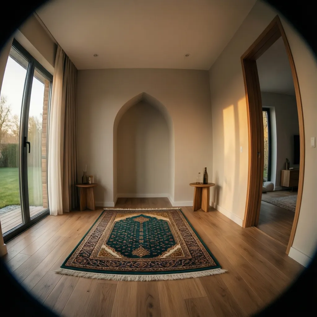 Interior mushola kecil di dalam rumah modern