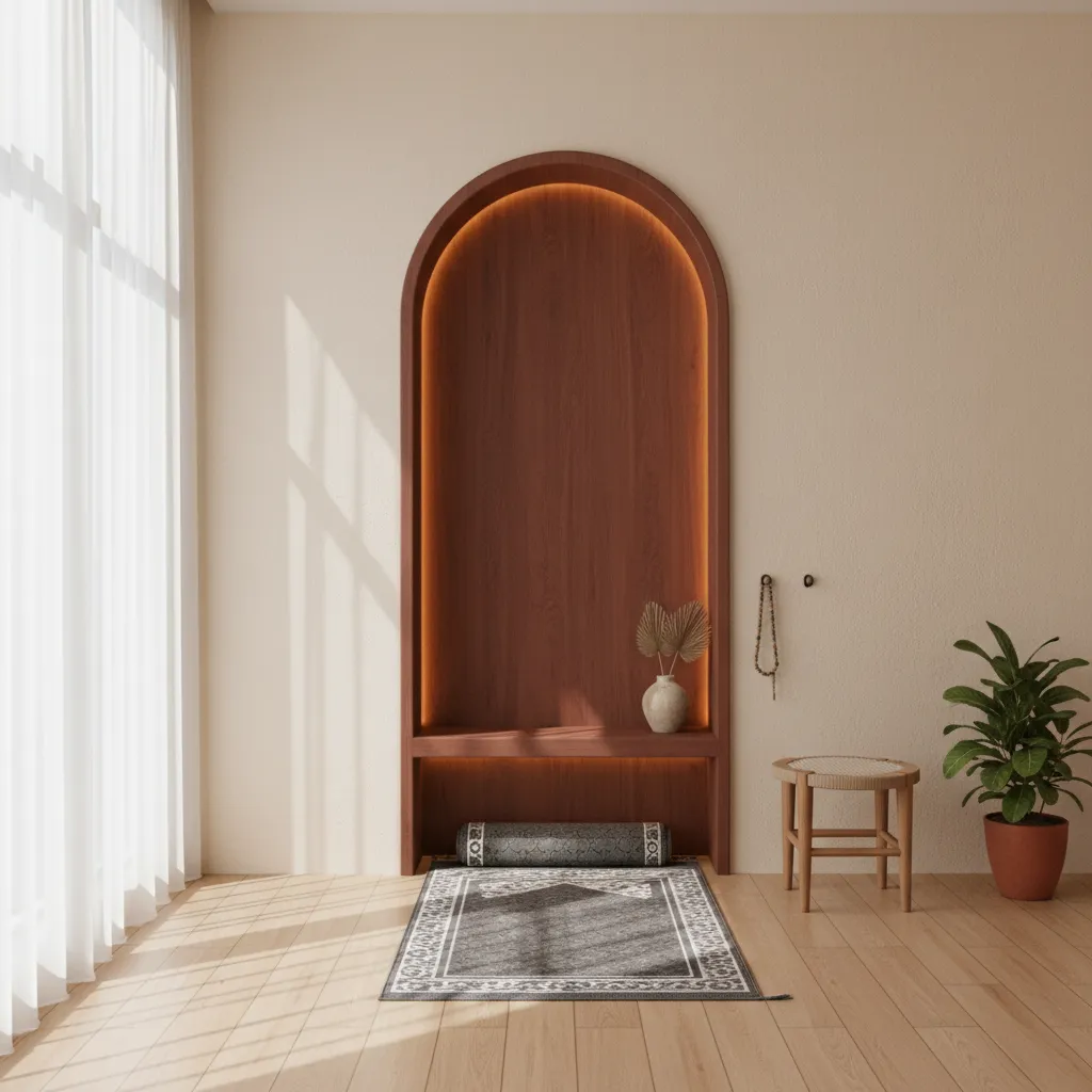 Interior mushola rumah minimalis dengan pencahayaan alami