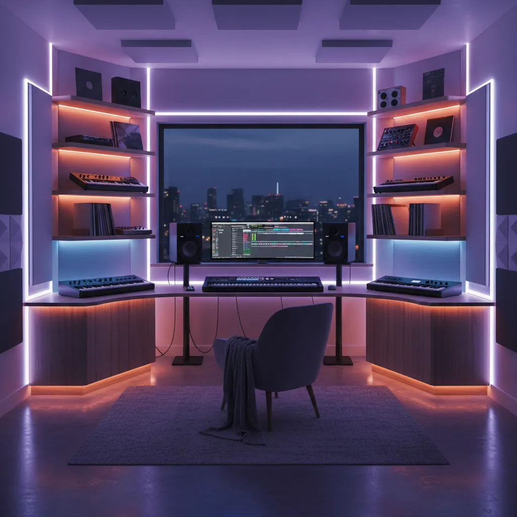 home music studio with LED ambient lighting and creative atmosphere