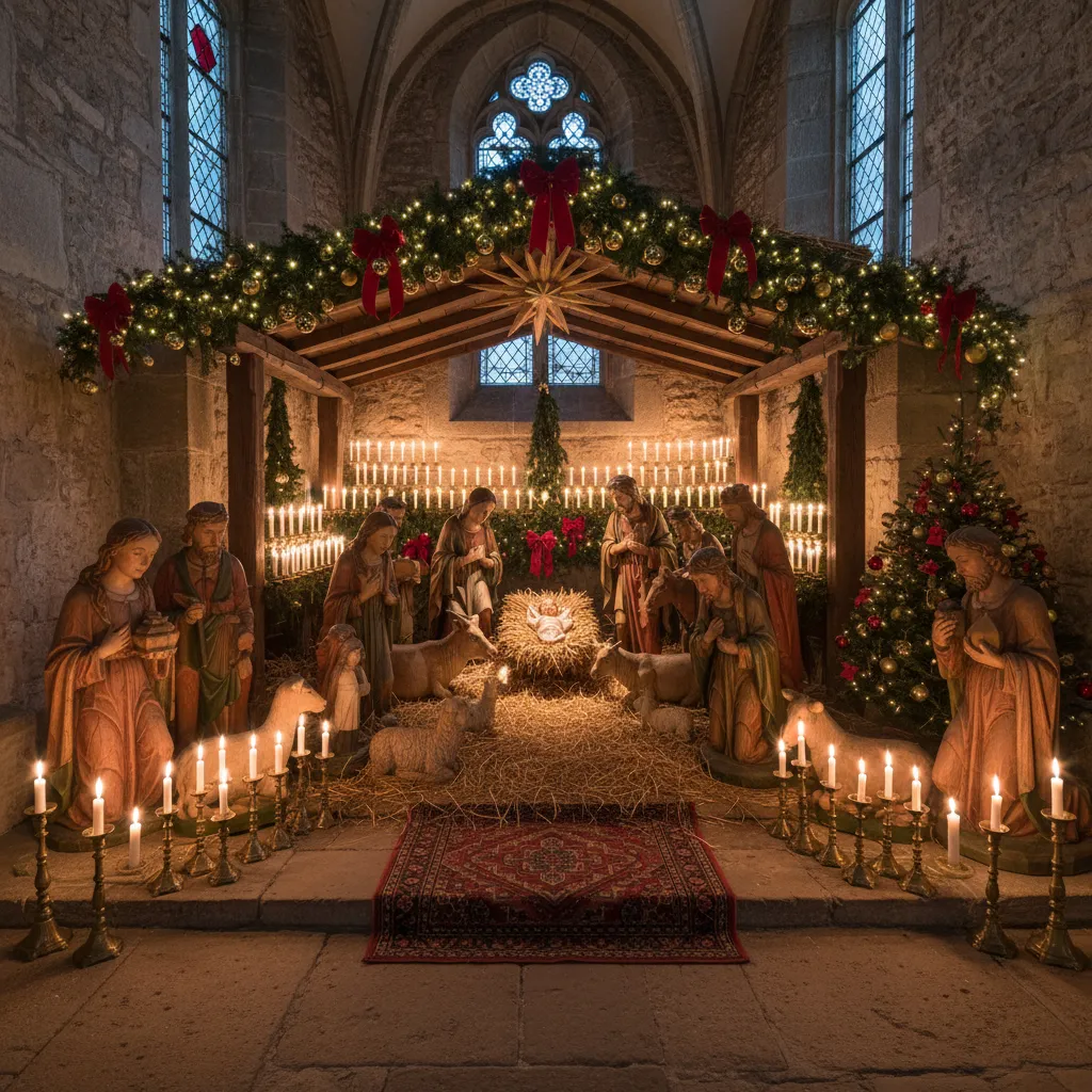 Nacimiento grande colocado en una capilla lateral de iglesia