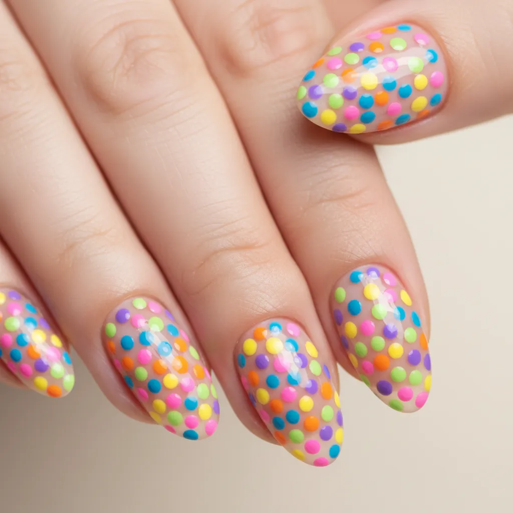Diseño de uñas con puntos de colores