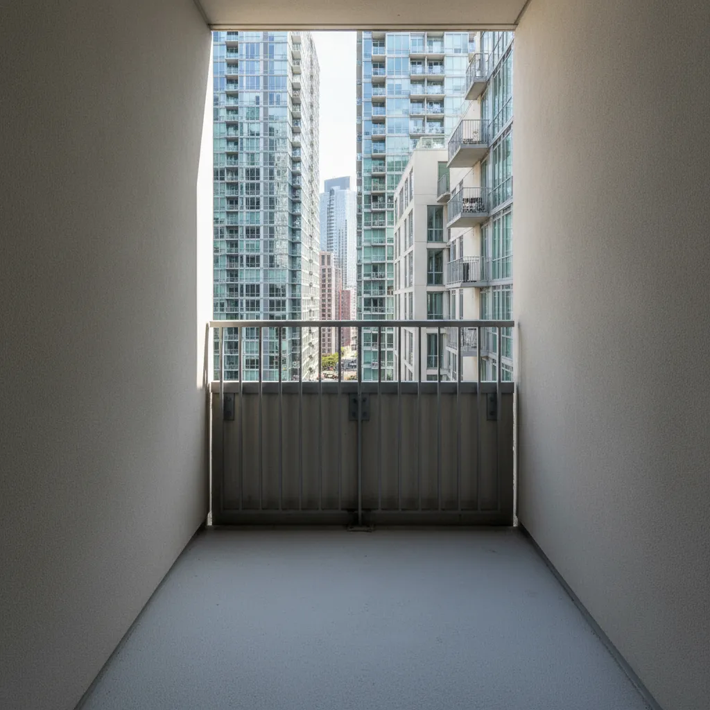 very narrow apartment balcony about 3 feet wide showing limited space