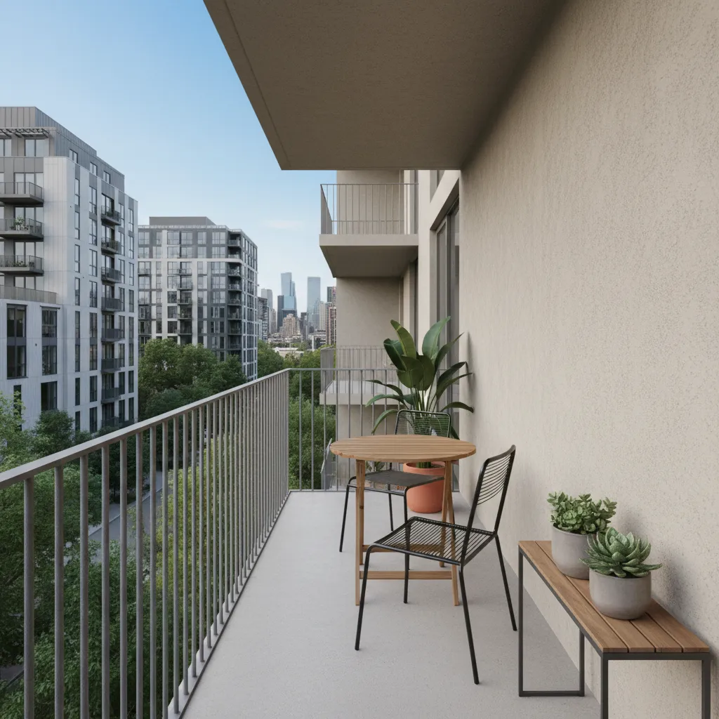 very narrow apartment balcony showing limited width
