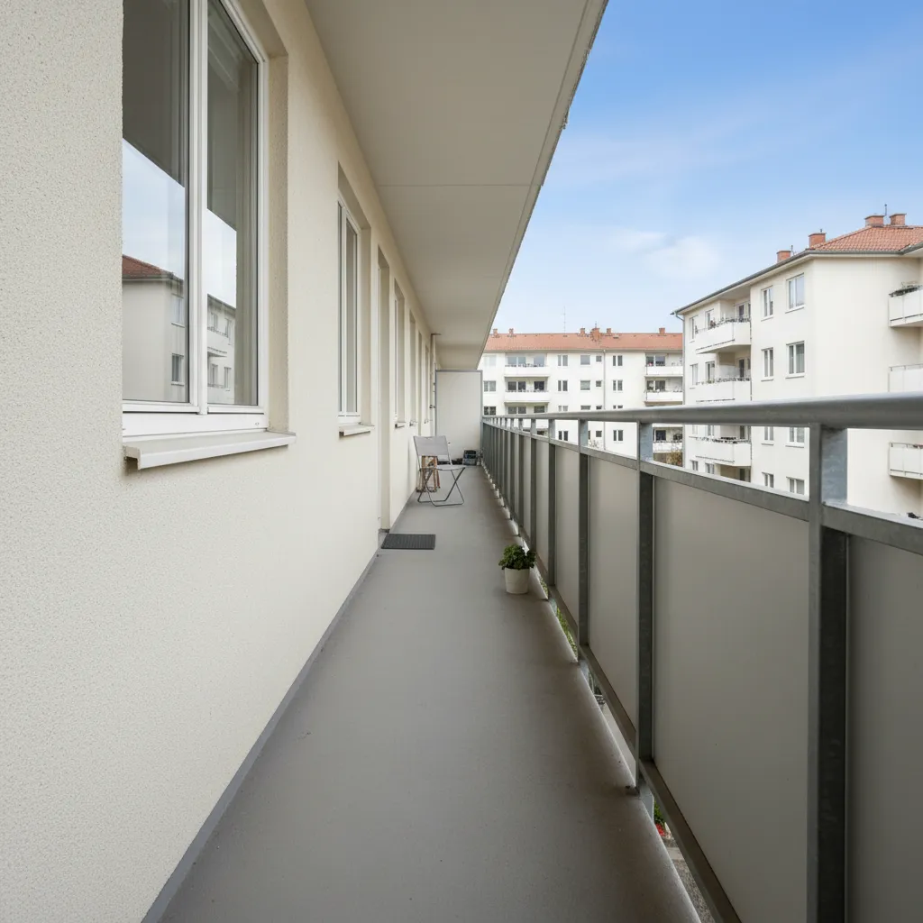 extremely narrow apartment balcony showing limited walking space