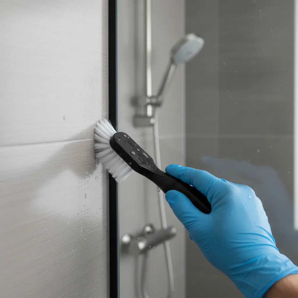 narrow detail brush cleaning shower tile corner
