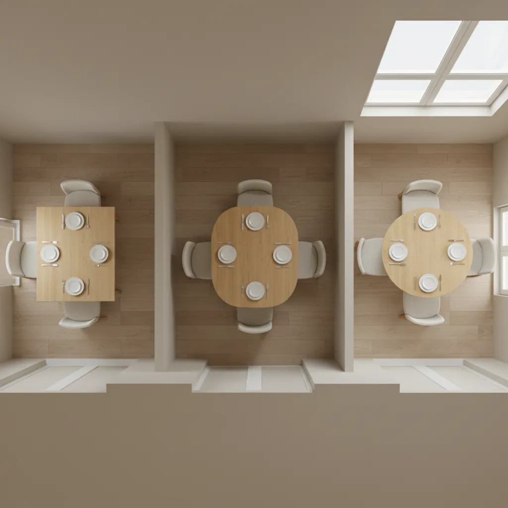 Different narrow dining table shapes in apartment layouts