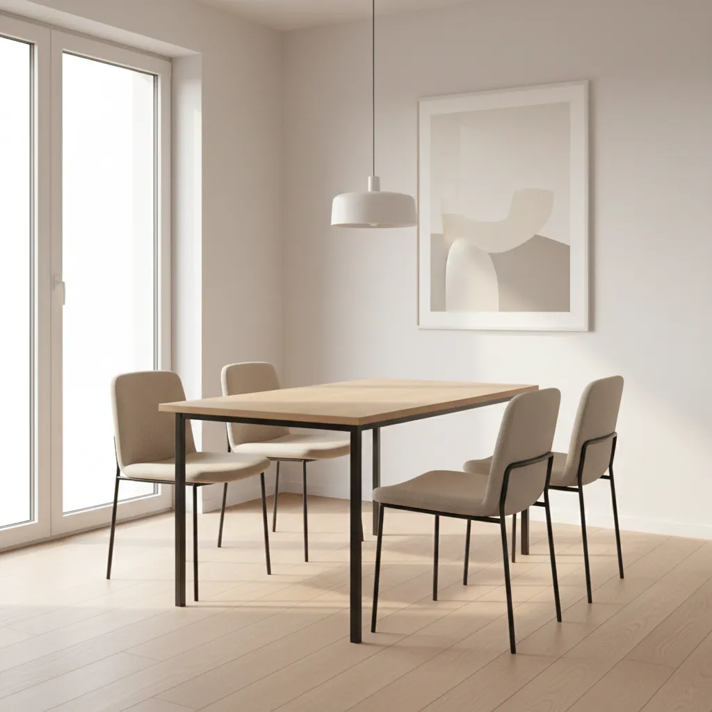 Slim narrow dining table placed in a compact apartment dining area
