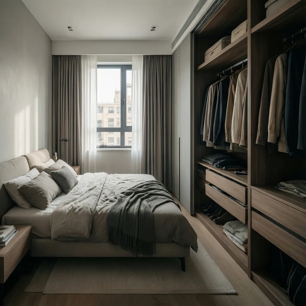 Dormitorio moderno optimizado para casa estrecha