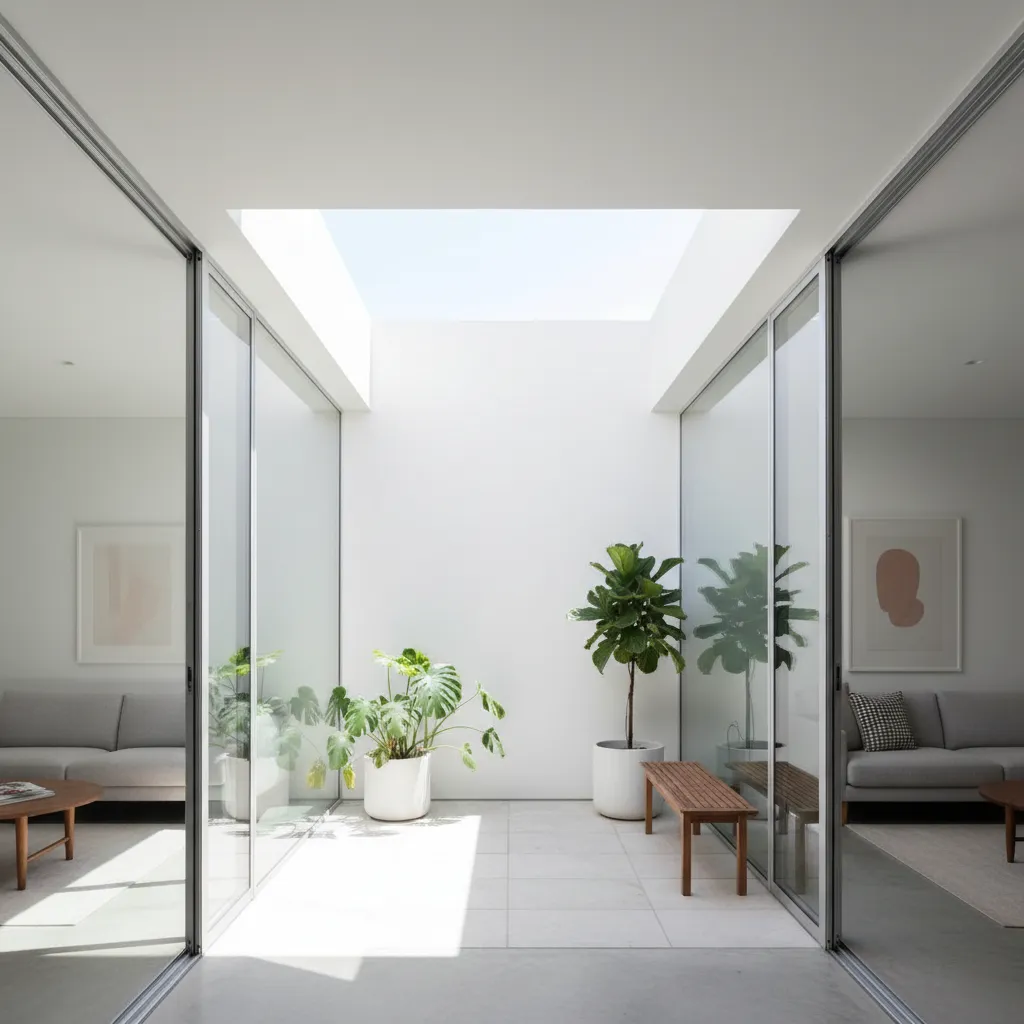 Pequeño patio interior que ilumina una casa estrecha