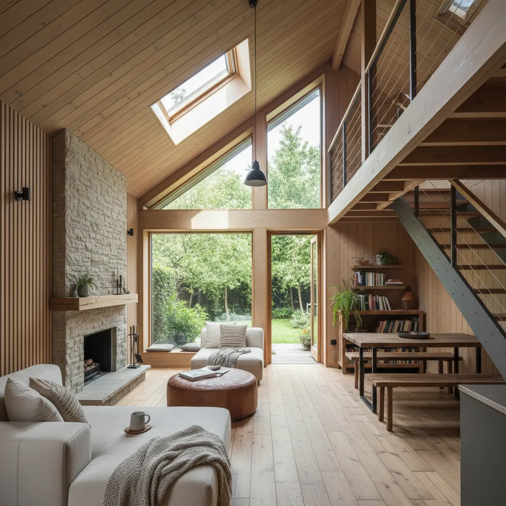 Interior de casa estrecha con gran entrada de luz natural