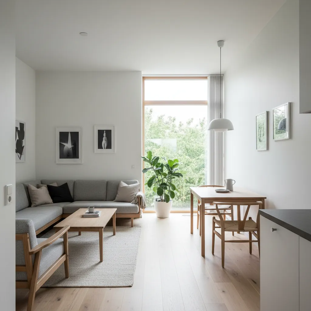 Distribución abierta en una casa estrecha con salón y comedor conectados