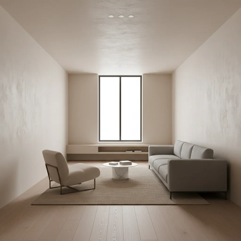 Long narrow living room showing typical 20x10 proportions