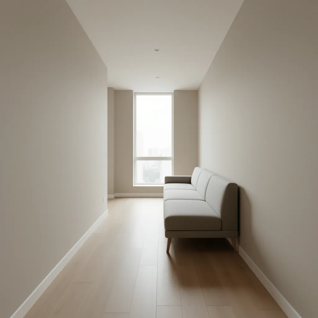 Slim sofa layout improving space in a narrow living room