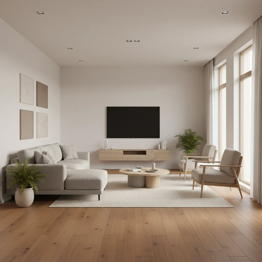 narrow living room with TV placed on short wall and sofa facing it