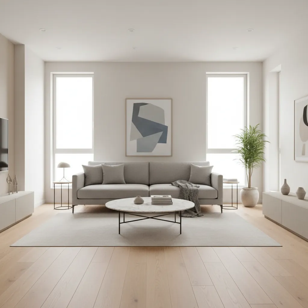 Living room layout with clear walkway and slim furniture