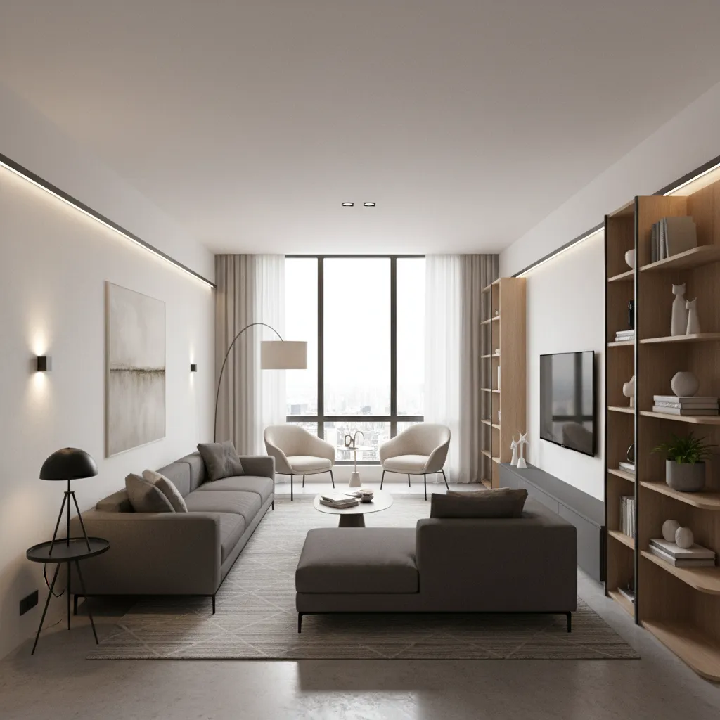 Space Optimization Techniques for Narrow Rectangular Living Rooms