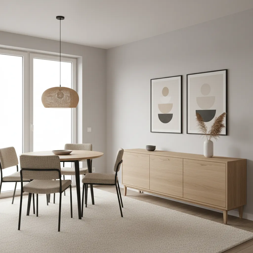 Slim sideboard placed in a small dining room layout