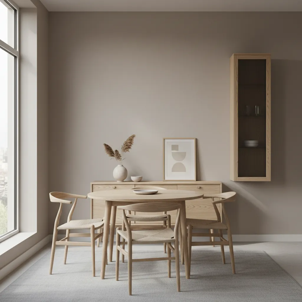 Slim narrow sideboard placed in a compact apartment dining area