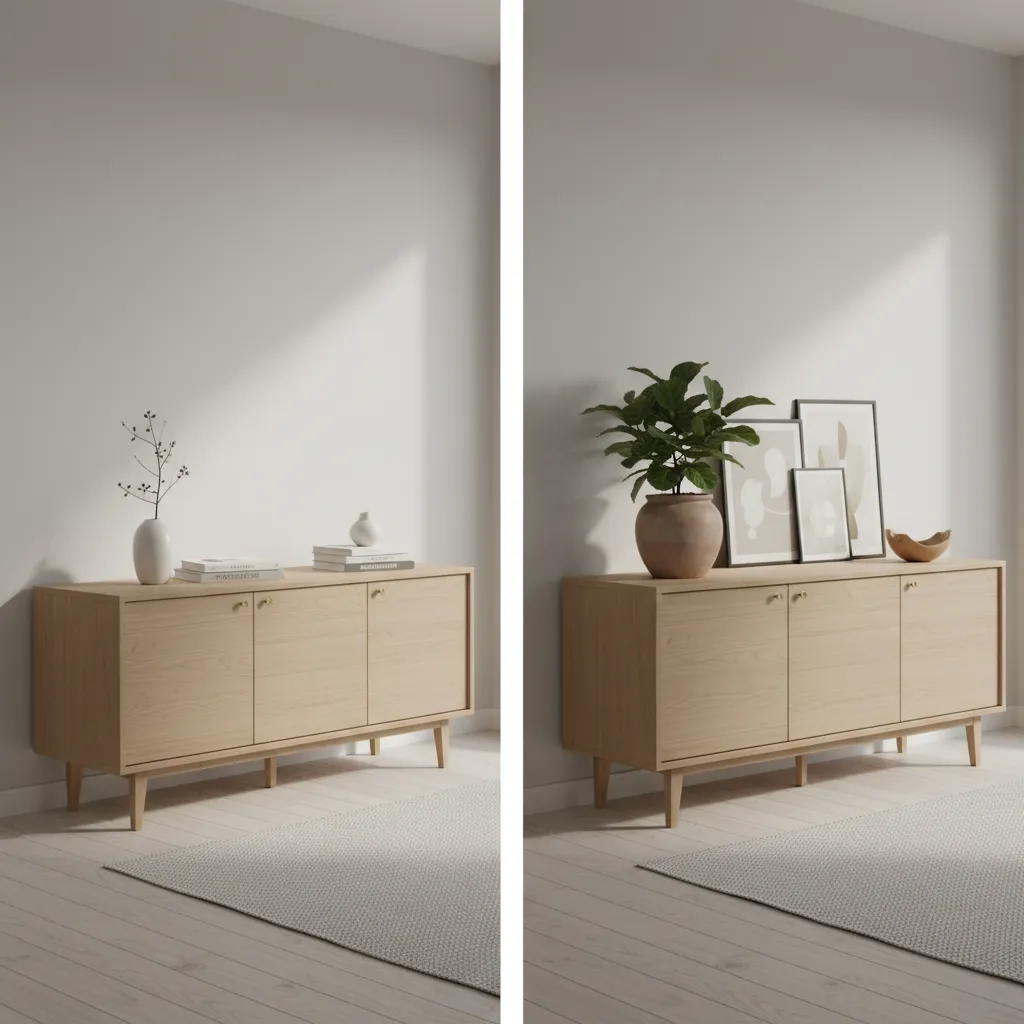 Comparison between narrow sideboard and standard sideboard depth in living room