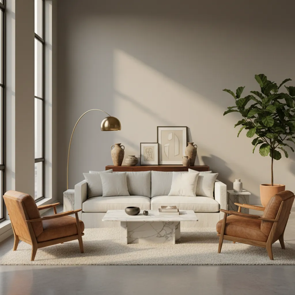 Interior elegante con mezcla de muebles modernos y vintage
