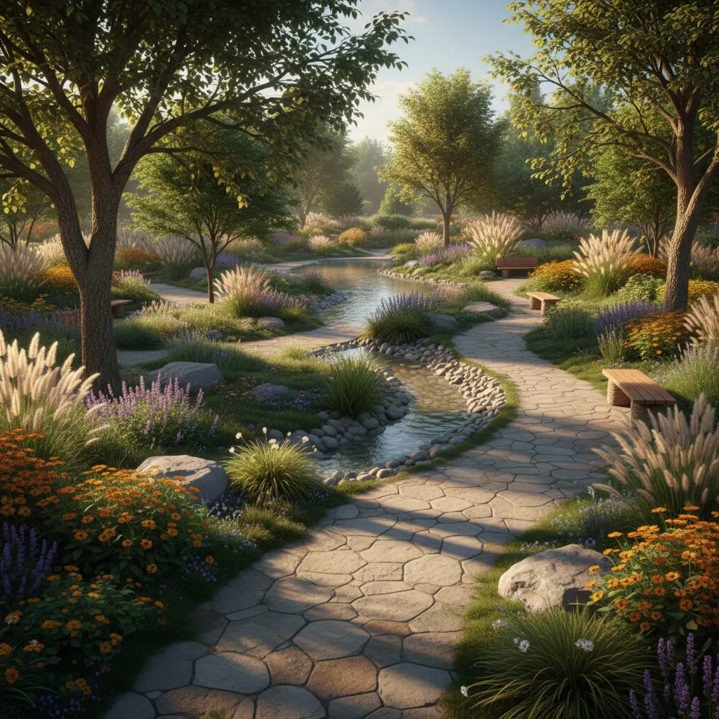 theme park landscape using native plants and layered planting design
