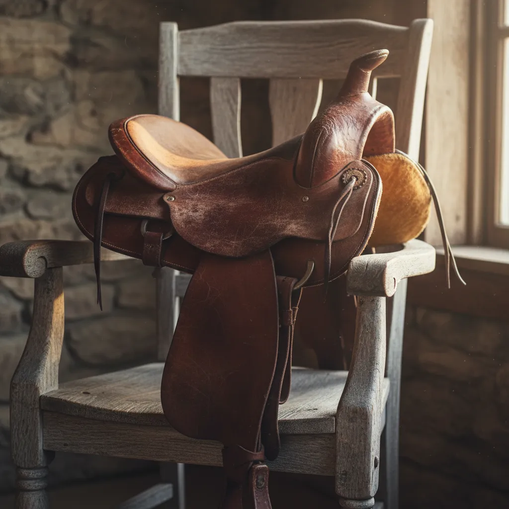 natural wear patterns on vintage western leather and wood furniture