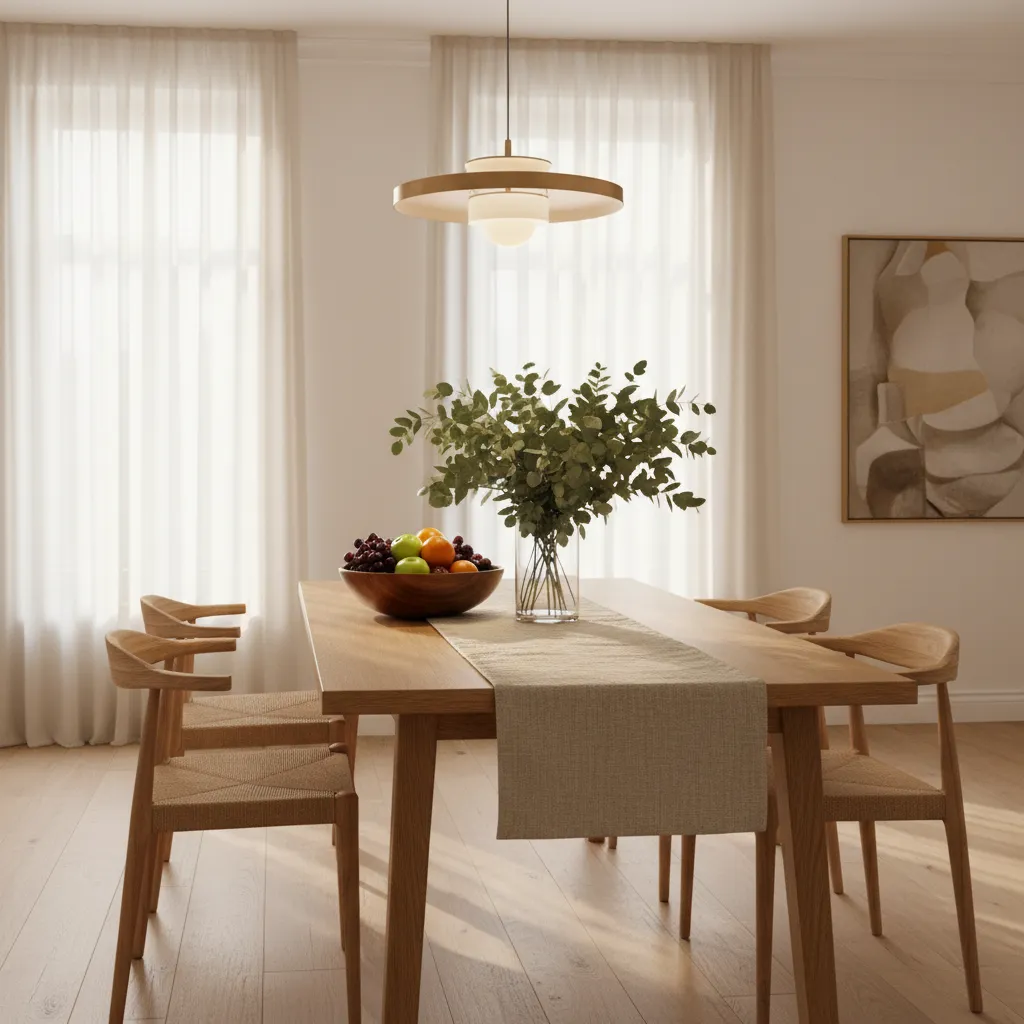 dining table decorated with greenery and natural materials