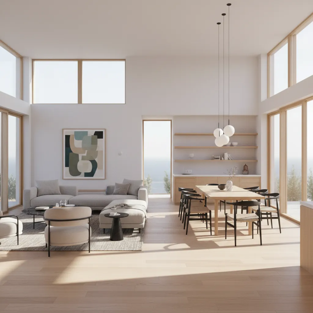Bright residential interior showing natural light flowing through open layout