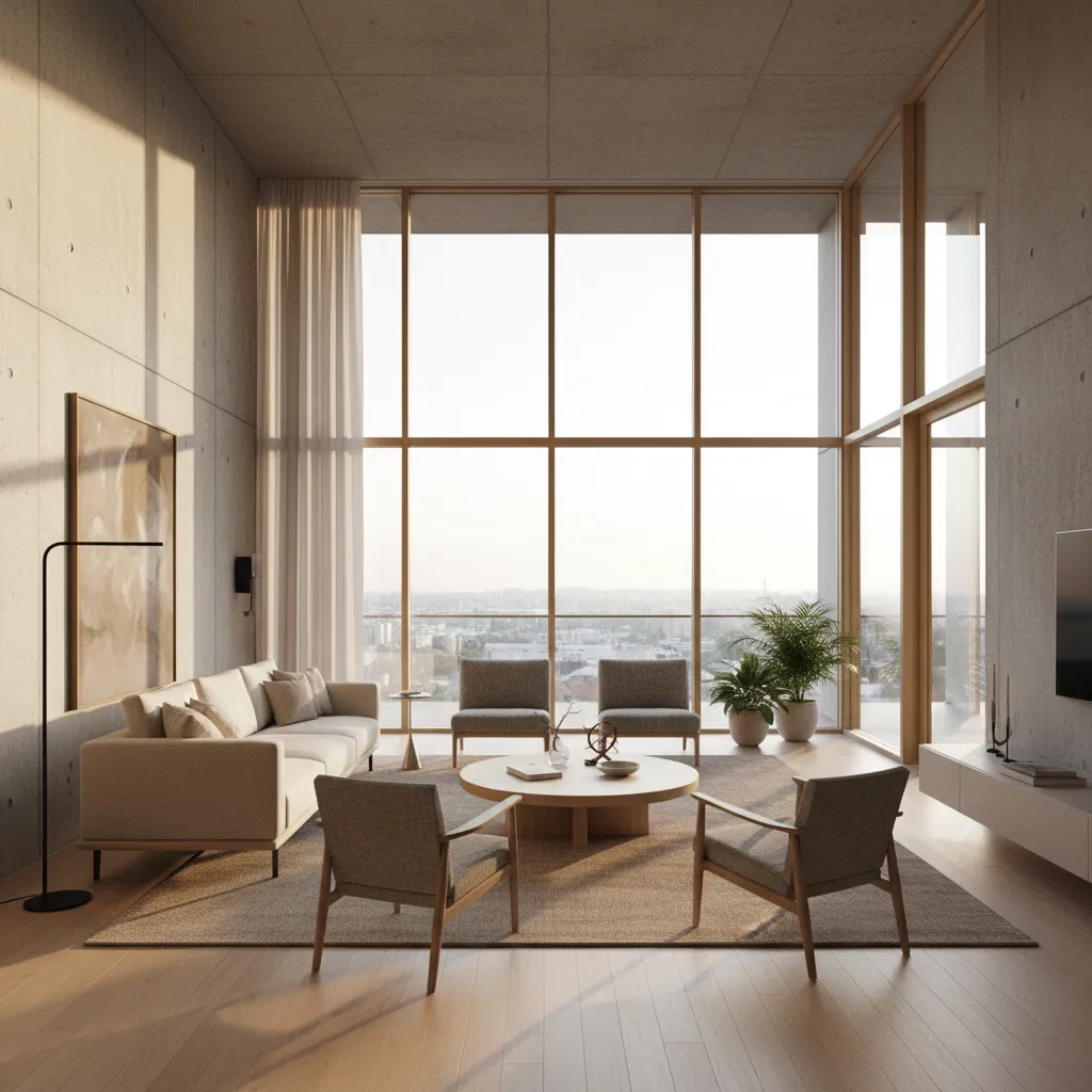 Sala de estar con grandes ventanas y luz natural