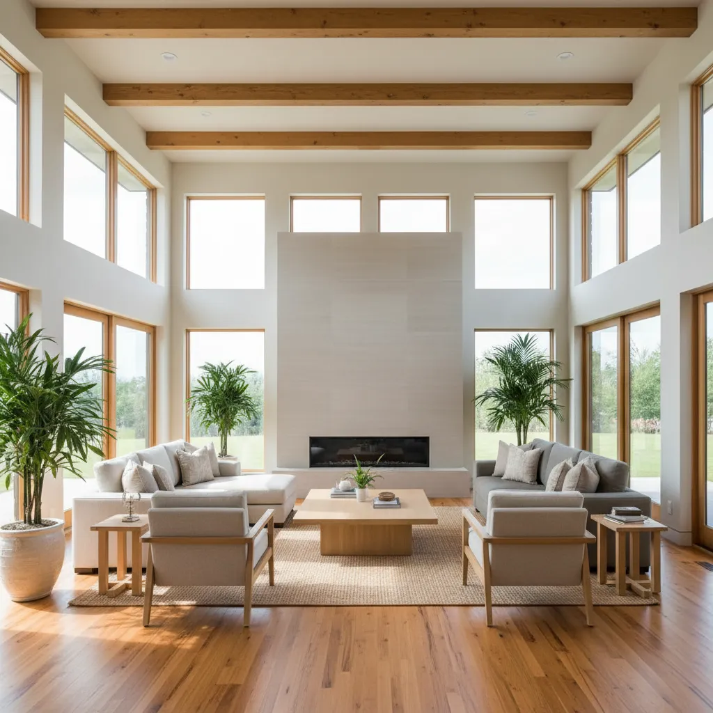 Bright single story living space with large windows and daylight