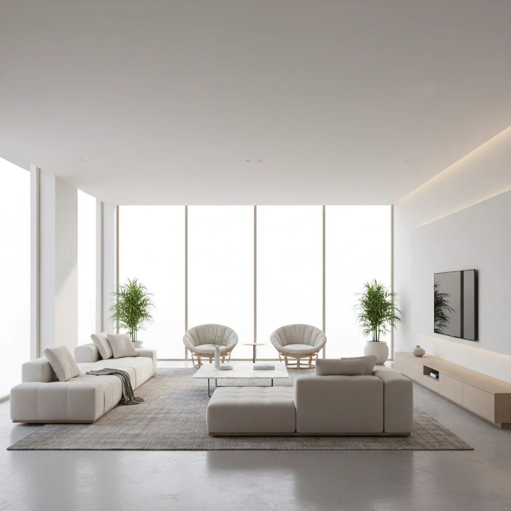 Bright modern living room with large windows maximizing natural light