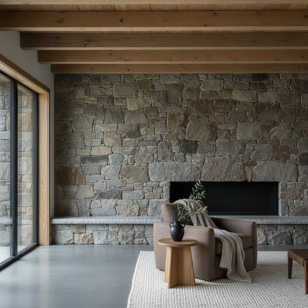 Detalle de materiales naturales en casa rural moderna