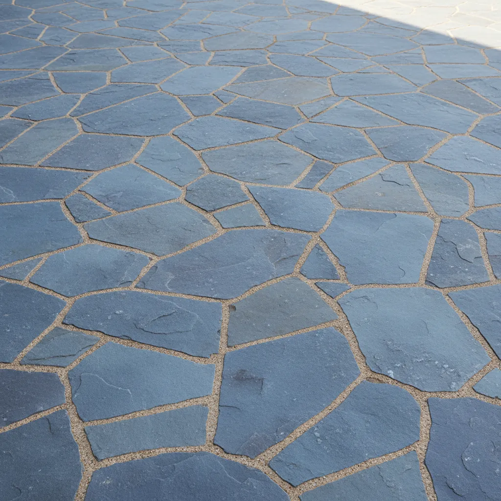 Close view of natural stone paving texture and layout in courtyard