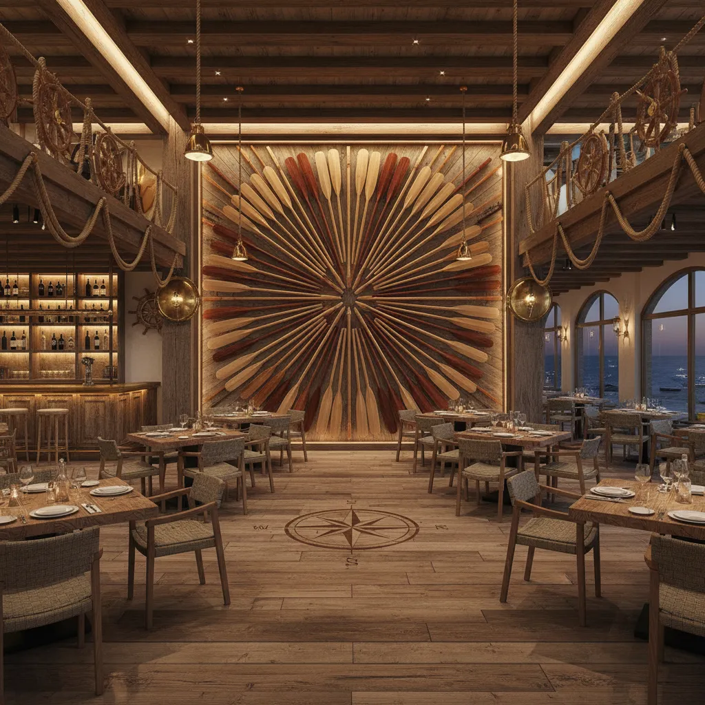 How Nautical Themed Restaurants and Hotels Use Oar Wall Decor