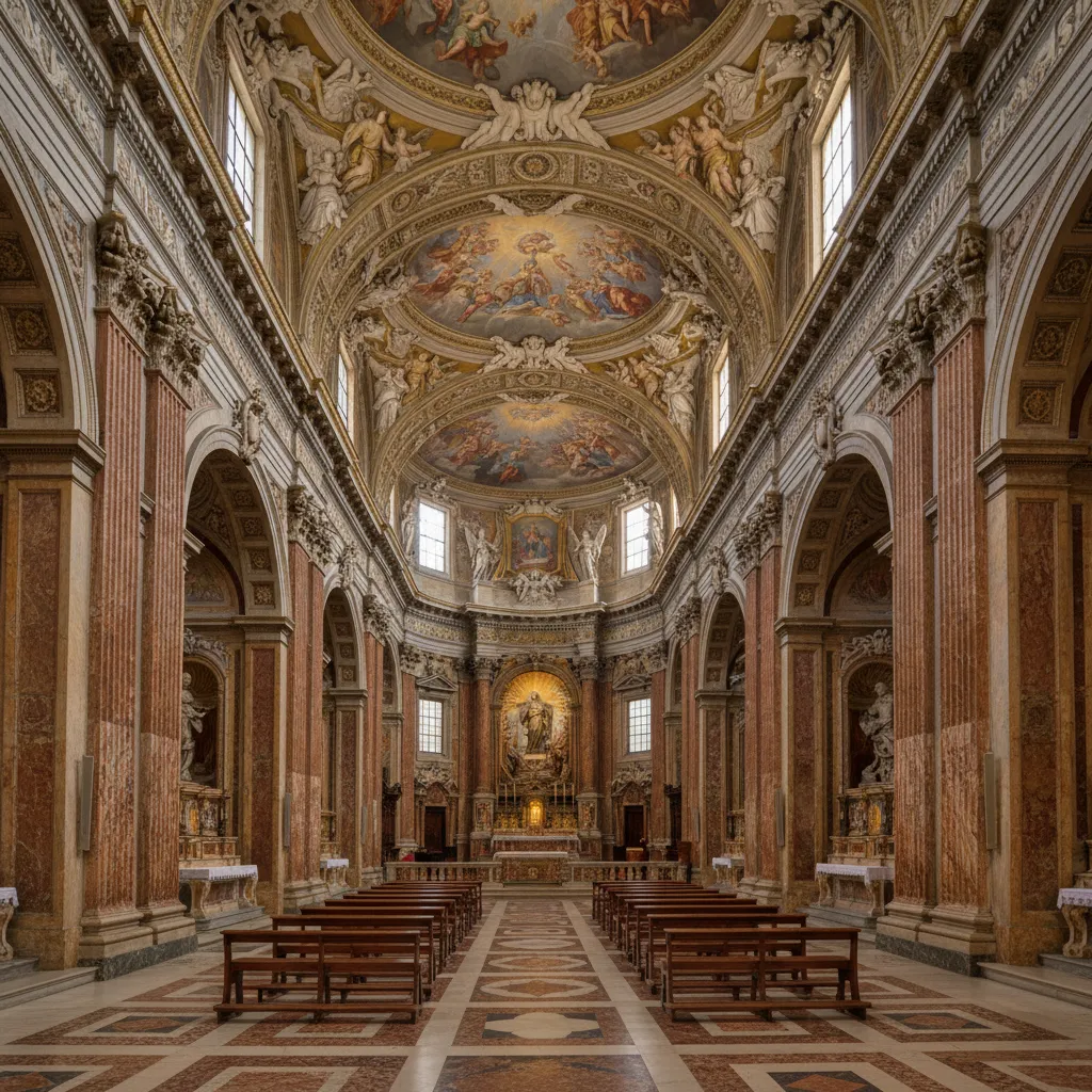 Vista de la nave única del Gesù con capillas laterales