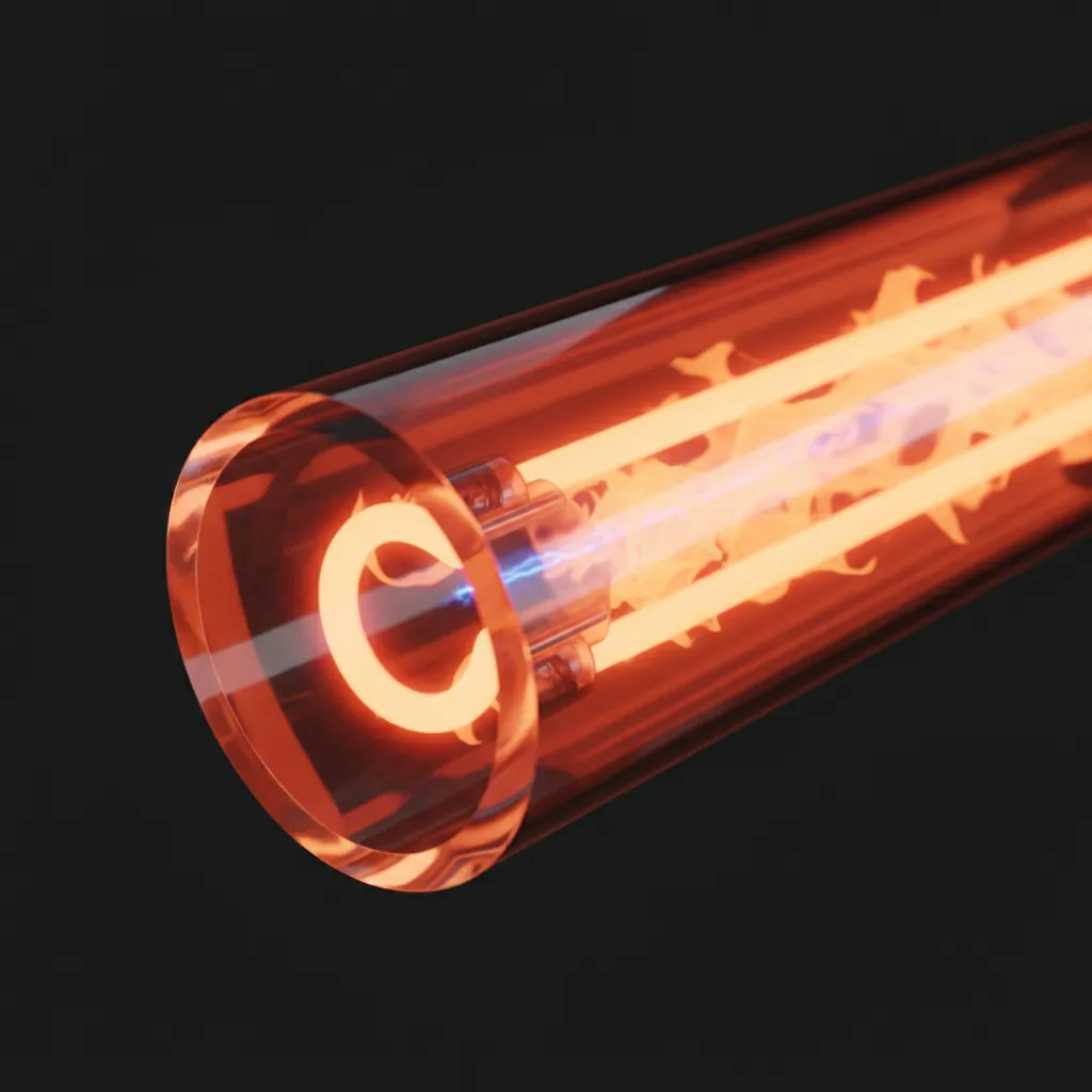 close up render of glass neon tube with glowing emissive core