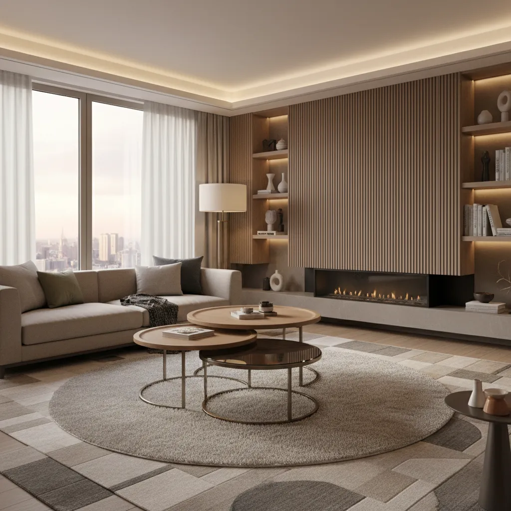 Modern nesting centre tables in contemporary living room interior