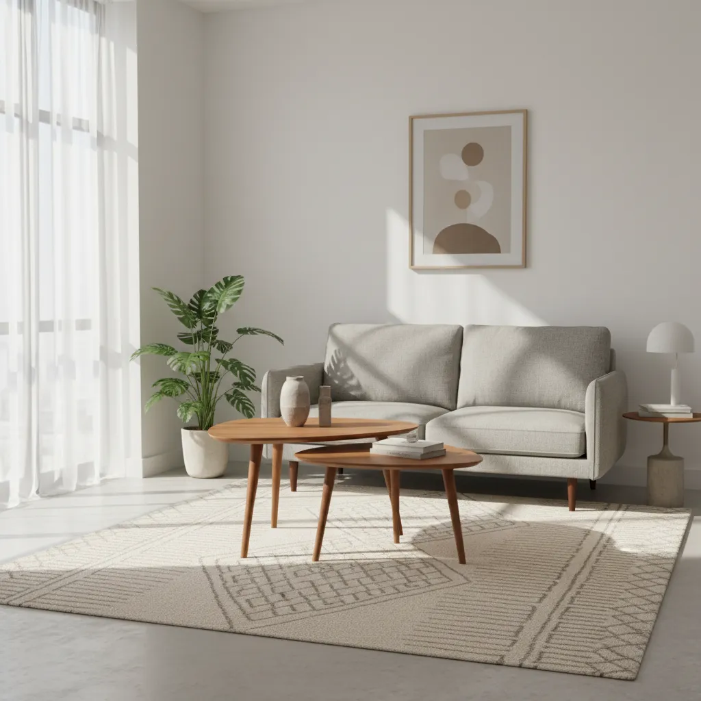 Nesting coffee tables in a small living room setup