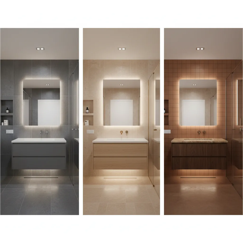 bathroom interior showing grey beige and tan color palette examples