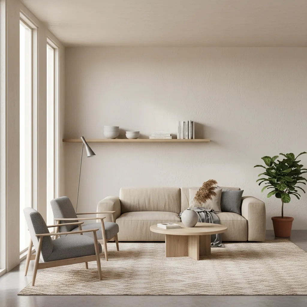 Interior moderno con paredes en tonos neutros y decoración minimalista