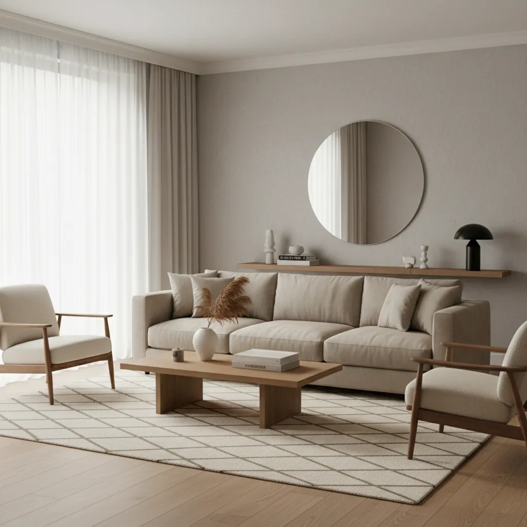 Living room interior using neutral color palette with elegant styling