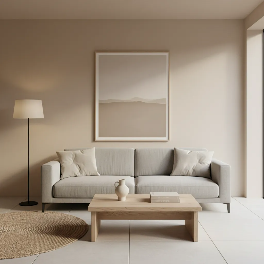 Salón con paleta neutra de beige y gris claro