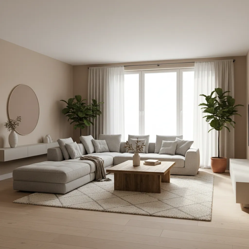 Living room with warm neutral Dulux painted walls and modern sofa