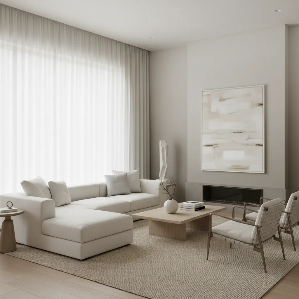 living room with layered neutral wall colors and minimal decor