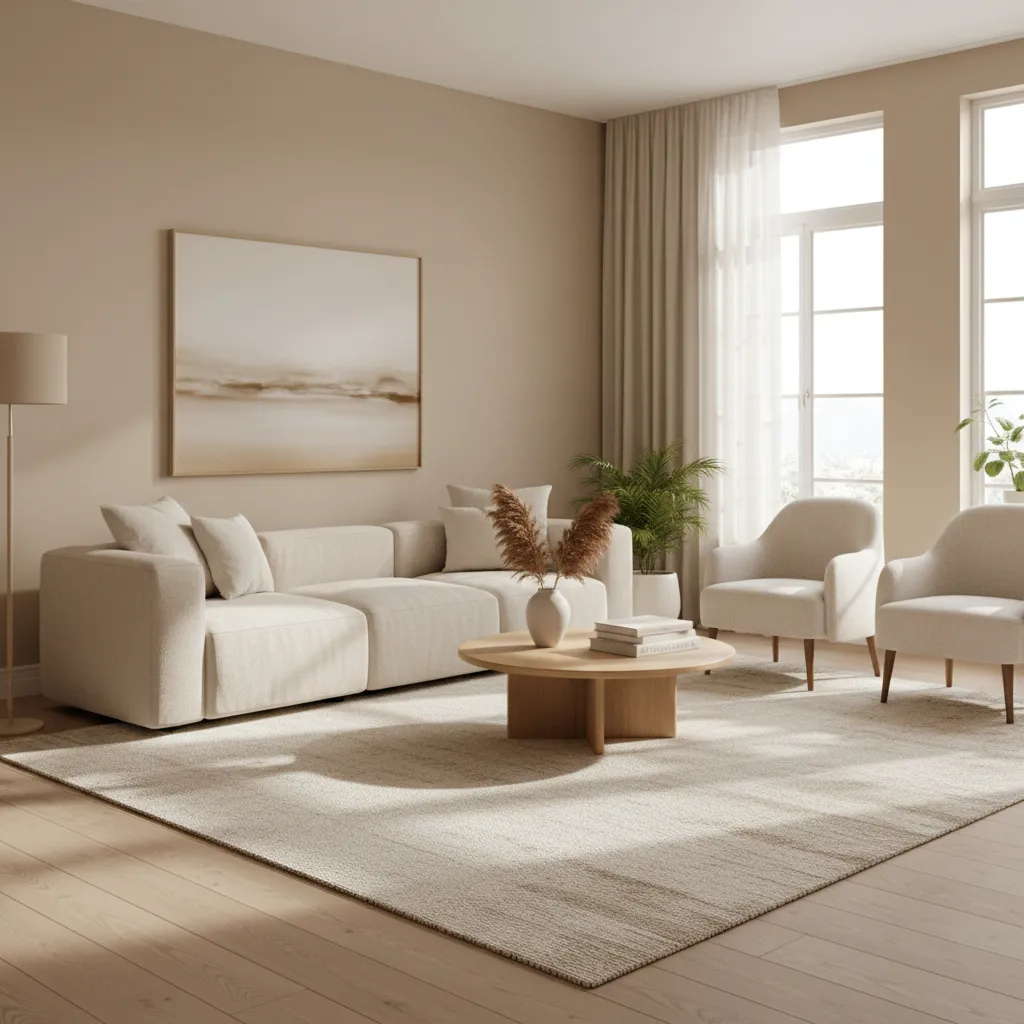 Neutral living room showing warm wall color and natural daylight
